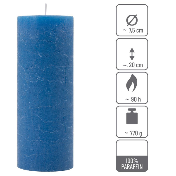 ŚWIECE STOŁOWE NIEBIESKIE RUSTYKALNE 6 SZT 7,5x20 CM ŚWIECZKI KOLUMNOWE
