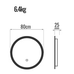  LUSTRO OKRĄGŁE 80 CM ŁAZIENKOWE BEZRAMKOWE Z OŚWIELTENIEM LED I ANTI-FOG