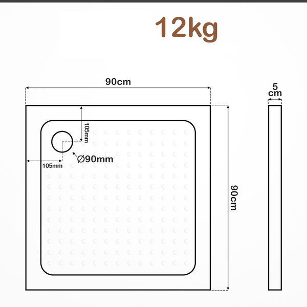 BRODZIK PRYSZNICOWY KWADRATOWY POSADZKOWY 90x90 CM AKRYLOWY BIAŁY SLIM 5 CM
