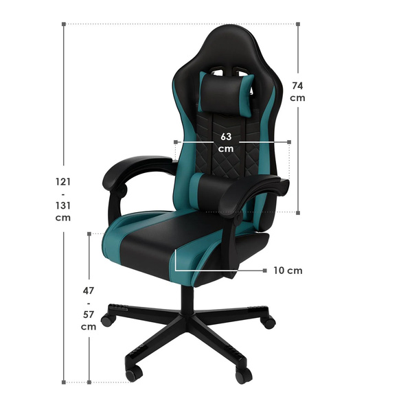 FOTEL GAMINGOWY BIUROWY KUBEŁKOWY GRACZA OBROTOWY HYPERSEAT CZARNY TURKUS