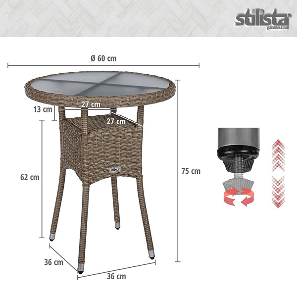 STOLIK OGRODOWY KAWOWY 60CM Z TECHNORATTANU BALKON