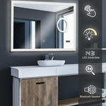  LUSTRO 100x80 CM ŁAZIENKOWE Z GŁOŚNIKIEM OŚWIELTENIEM LED  ZEGAREM 