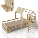 ŁÓŻKO DZIECIECE DOMEK YARI 90x200 CM SZUFLADA BIURKO DLA DZIECKA NATURALNE