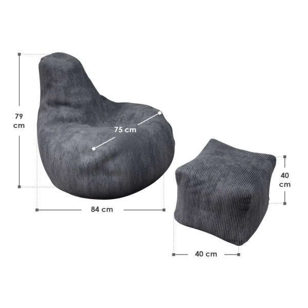 FOTEL RELAKSACYJNY TELEWIZYJNY WYPOCZYNKOWY GAMINGOWY Z PUFĄ CIEMNY SZARY L