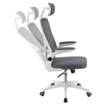 ERGONOMICZNY FOTEL BIUROWY GAMINGOWY OBROTOWY ODDYCHAJĄCY SZARY BIAŁY