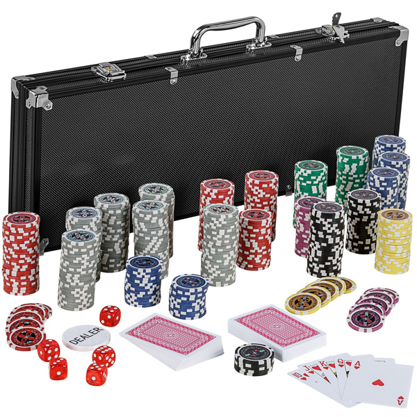 CZARNY ZESTAW PREMIUM DO GRY W POKERA 500 ŻETONÓW 7 NOMINAŁÓW GRA POKER