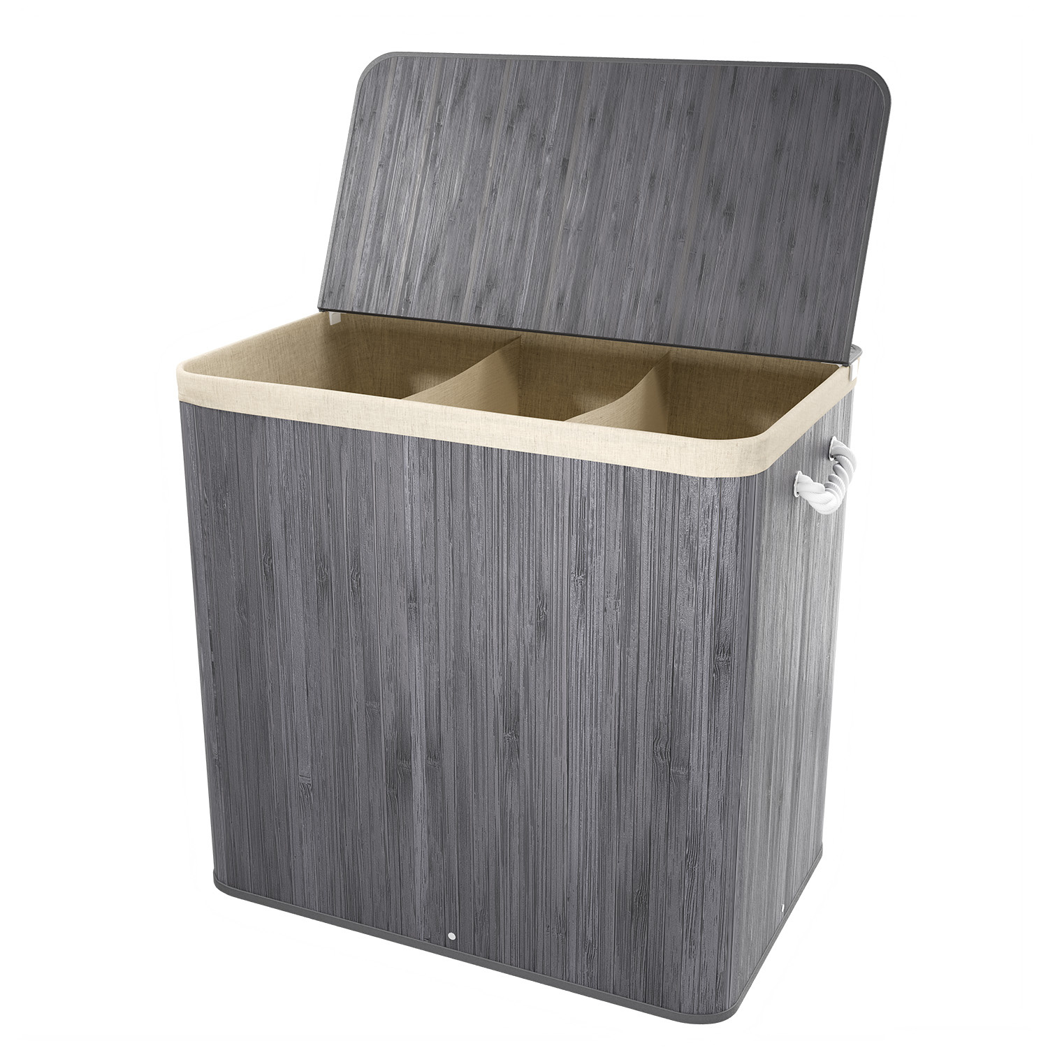 JUSKYS Bambusový Kôš na prádlo 150L, 3 komory XL, sivý