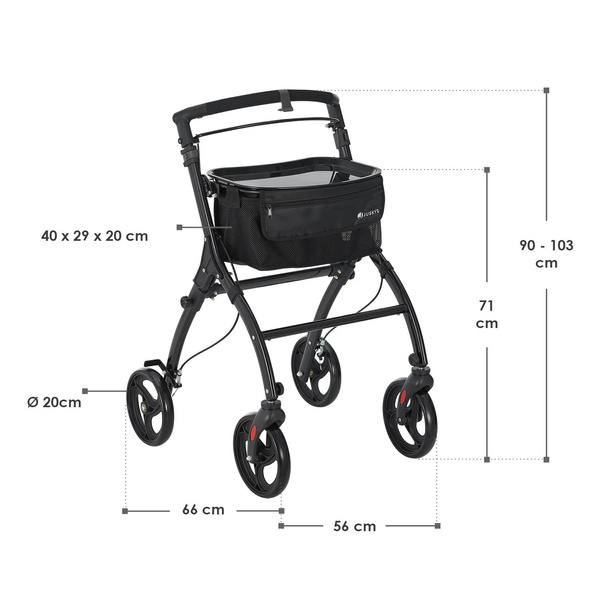 CZARNY ROLLATOR BALKONIK NA KÓŁKACH REHABILITACYJNY CHODZIK
