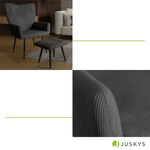 FOTEL USZAK Z PODNÓŻKIEM WYPOCZYNKOWY SKANDYNAWSKI STYL SZARY SZTRUKS