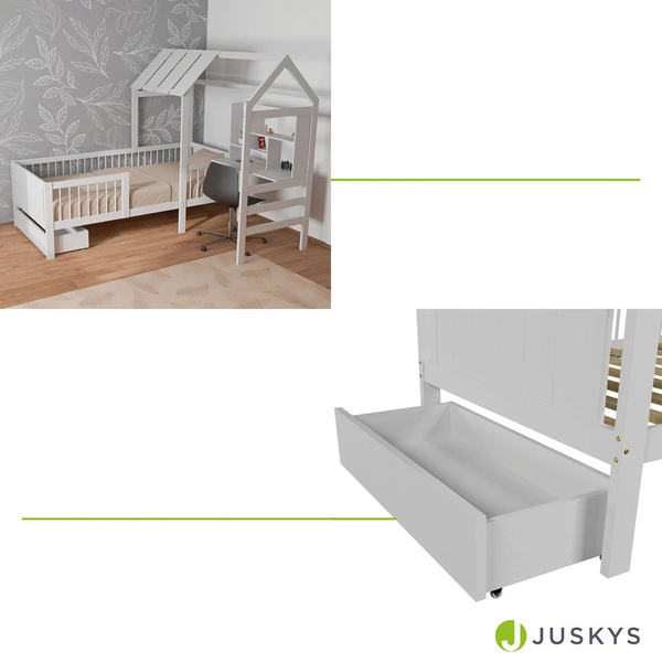 ŁÓŻKO DZIECIECE DOMEK YARI 90x200 CM Z SZUFLADĄ BIURKIEM DLA DZIECKA BIAŁE