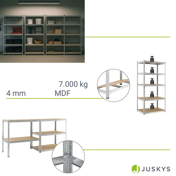 8x REGAŁ MAGAZYNOWY 180x90x40CM 7000KG SREBRNY METALOWY PÓŁKI GARAŻ PIWNICA