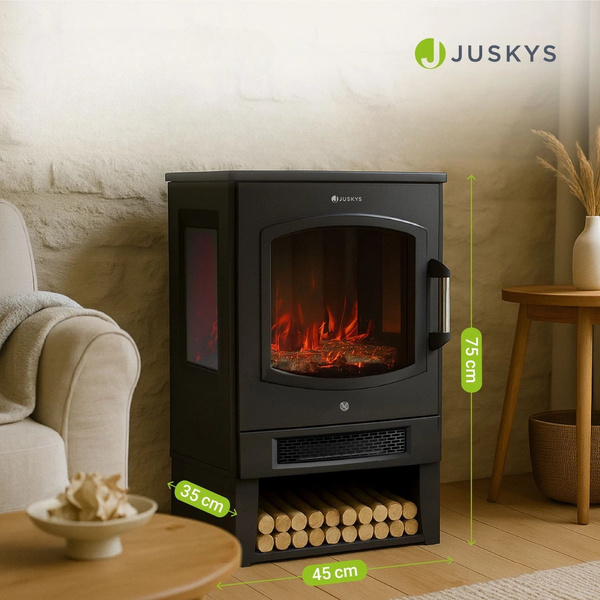 KOMINEK ELEKTRYCZNY 1800W CZARNY ELEKTROKOMINEK Z EFEKTEM PŁOMIENIA + PILOT