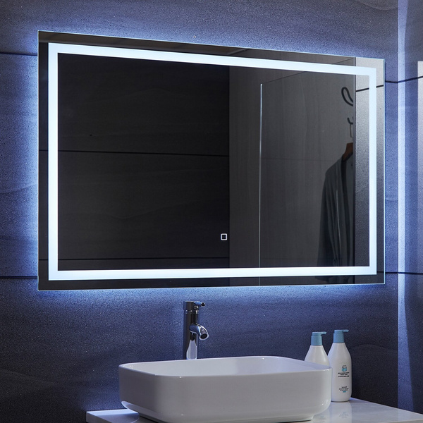  LUSTRO 110x70 CM ŁAZIENKOWE WISZĄCE ŚCIENNE Z OŚWIELTENIEM LED + ANTI-FOG