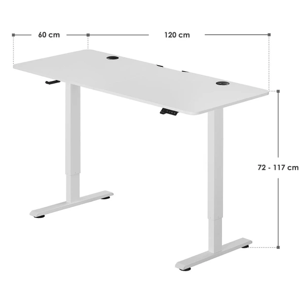 BIURKO ELEKTRYCZNE 120x60 REGULOWANE BIAŁE Z REGULACJĄ WYSOKOŚCI I PAMIĘCIĄ