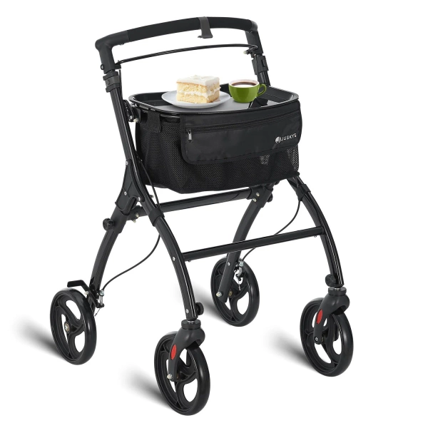 CZARNY ROLLATOR BALKONIK NA KÓŁKACH REHABILITACYJNY CHODZIK