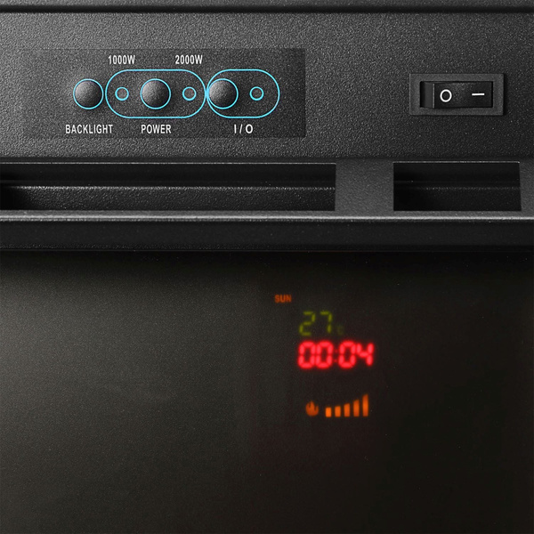 KOMINEK ELEKTRYCZNY 2000W CZARNY Z EFEKTEM PŁOMIENIA 2 TRYBY GRZANIA + LED