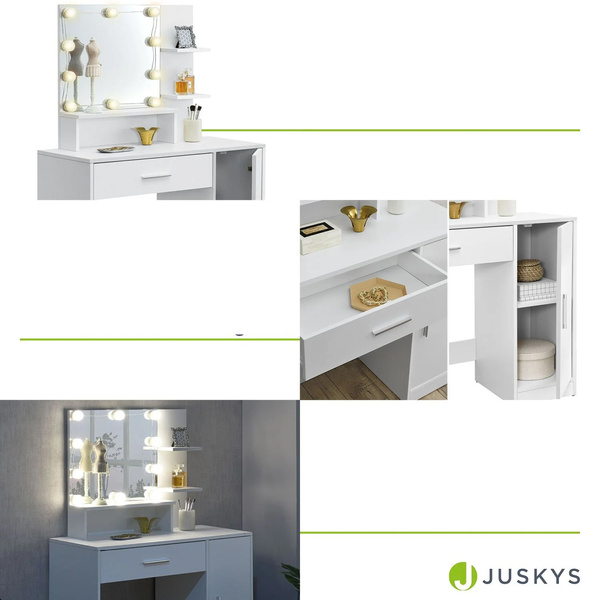 TOALETKA KOSMETYCZNA Z LUSTREM LED DO MAKIJAŻU WIZAŻU BIAŁA ZOEY 90x38x137