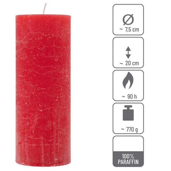 ŚWIECE STOŁOWE CZERWONE RUSTYKALNE 2 SZT 7,5x20 CM ŚWIECZKI KOLUMNOWE