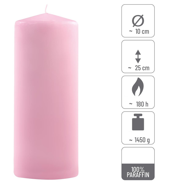 ŚWIECE STOŁOWE RÓŻOWE 6 SZT 25x10 CM ŚWIECZKI WALCOWE TRADYCYJNE KOLUMNOWE