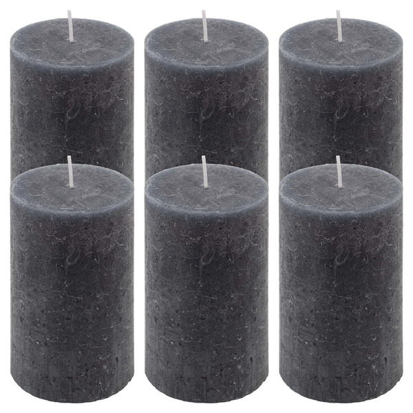ŚWIECE STOŁOWE ANTRACYTOWE RUSTYKALNE 6 SZT 6,8x11,5 CM ŚWIECZKI KOLUMNOWE