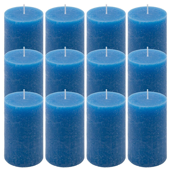 ŚWIECE STOŁOWE NIEBIESKIE RUSTYKALNE 12 SZT 6,8x11,5 CM ŚWIECZKI KOLUMNOWE