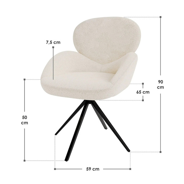 2x KRZESŁO TAPICEROWANE 360° DO SALONU JADALNI BEŻOWE ECRU KREMOWE BOUCLE