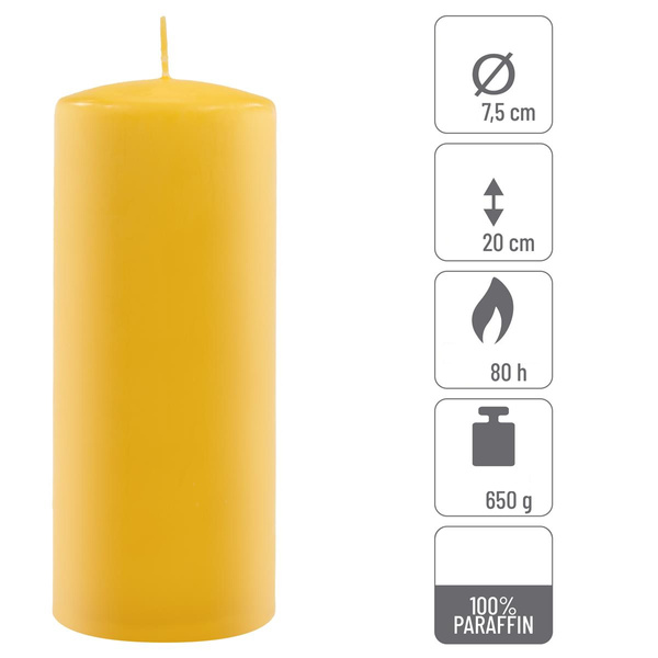 ŚWIECE STOŁOWE ŻÓŁTE 6 SZT 20x7,5 CM ŚWIECZKI WALCOWE TRADYCYJNE KOLUMNOWE