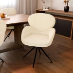 KRZESŁO TAPICEROWANE 360° DO SALONU JADALNI JASNOBEŻOWE ECRU KREMOWE BOUCLE