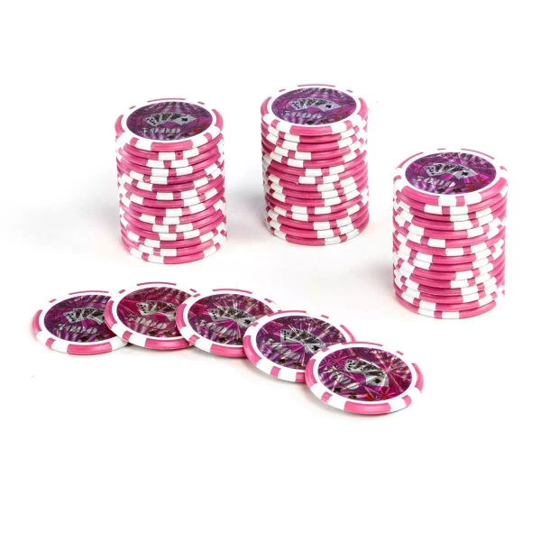 50x ŻETONY LASEROWE 12G WARTOŚĆ 5000 DO POKERA RDZEŃ METAL CHIPS OCEAN PINK