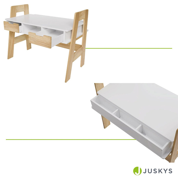 BIURKO DZIECIĘCE REGULOWANE Z SZUFLADAMI BIAŁE STOLIK DO NAUKI KREŚLARSKI