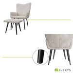 FOTEL USZAK Z PODNÓŻKIEM WYPOCZYNKOWY SKANDYNAWSKI STYL BEŻOWY SZTRUKS