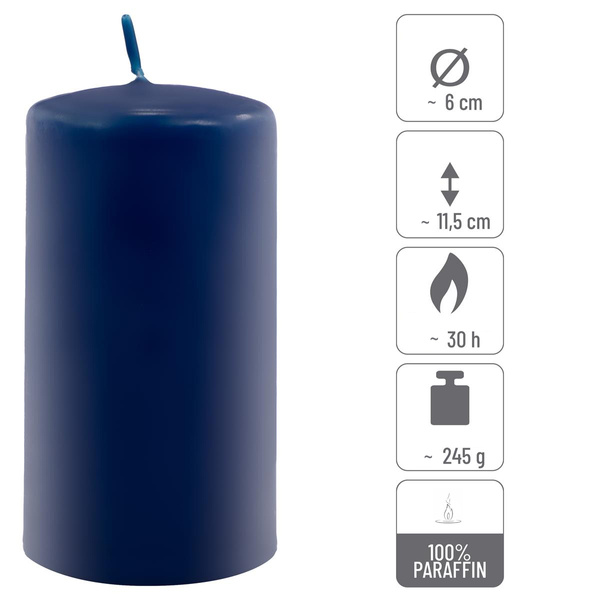 ŚWIECE STOŁOWE GRANATOWE 12x 11,5x6CM ŚWIECZKI WALCOWE TRADYCYJNE KOLUMNOWE