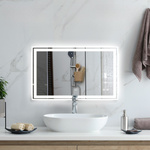  LUSTRO 100x60 CM ŁAZIENKOWE WISZĄCE ŚCIENNE Z LED + ANTI-FOG + ZEGAR
