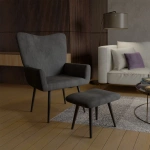 FOTEL USZAK Z PODNÓŻKIEM WYPOCZYNKOWY SKANDYNAWSKI STYL SZARY SZTRUKS