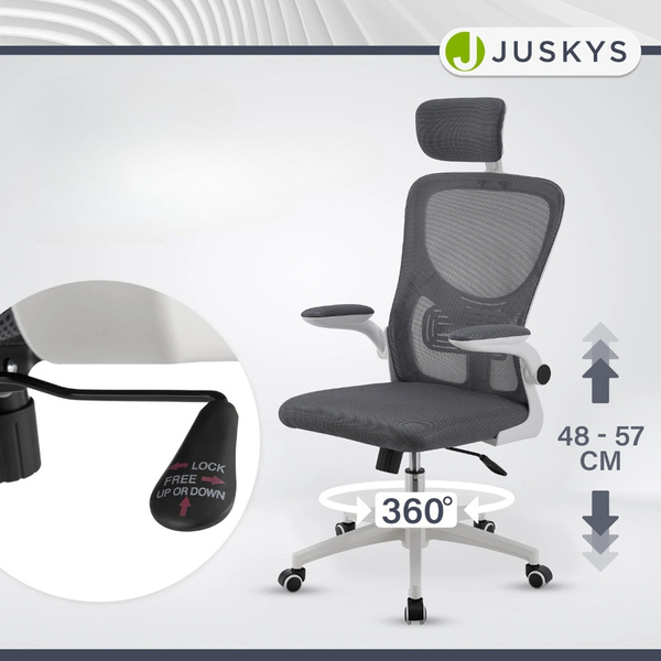 ERGONOMICZNY FOTEL BIUROWY GAMINGOWY OBROTOWY ODDYCHAJĄCY SZARY BIAŁY