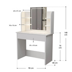 TOALETKA KOSMETYCZNA Z LUSTREM LED DO MAKIJAŻU WIZAŻU BIAŁA 90x40x140 CM