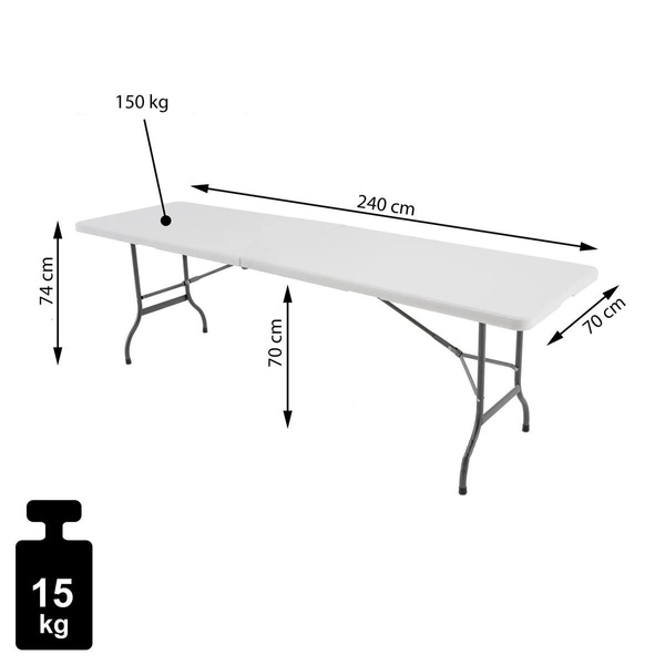 STÓŁ SKŁADANY CATERINGOWY BANKIETOWY 240 CM XXL CAMPINGOWY Z UCHWYTEM