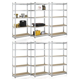 6x REGAŁ MAGAZYNOWY 180x90x40CM 5250KG SREBRNY METALOWY PÓŁKI GARAŻ PIWNICA