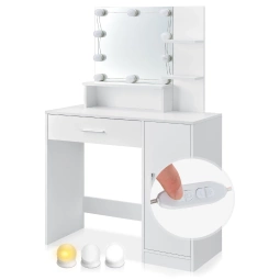 TOALETKA KOSMETYCZNA Z LUSTREM LED DO MAKIJAŻU WIZAŻU BIAŁA ZOEY 90x38x137