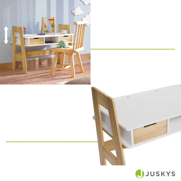 BIURKO DZIECIĘCE REGULOWANE Z SZUFLADAMI BIAŁE STOLIK DO NAUKI KREŚLARSKI