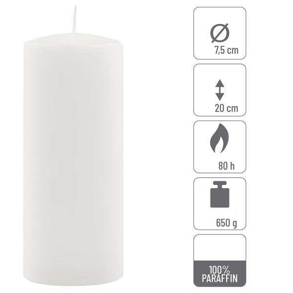 ŚWIECE STOŁOWE BIAŁE 6 SZT 20x7,5 CM ŚWIECZKI TRADYCYJNE KOLUMNOWE