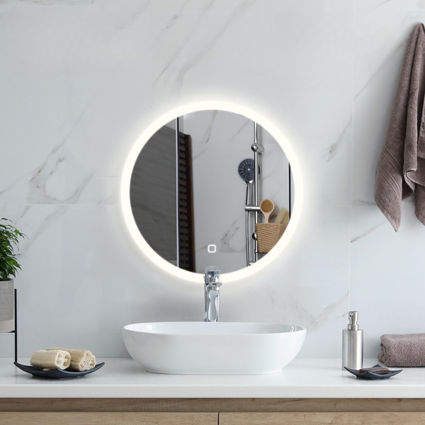 LUSTRO OKRĄGŁE 60 CM ŁAZIENKOWE BEZRAMKOWE Z OŚWIELTENIEM LED I ANTI-FOG