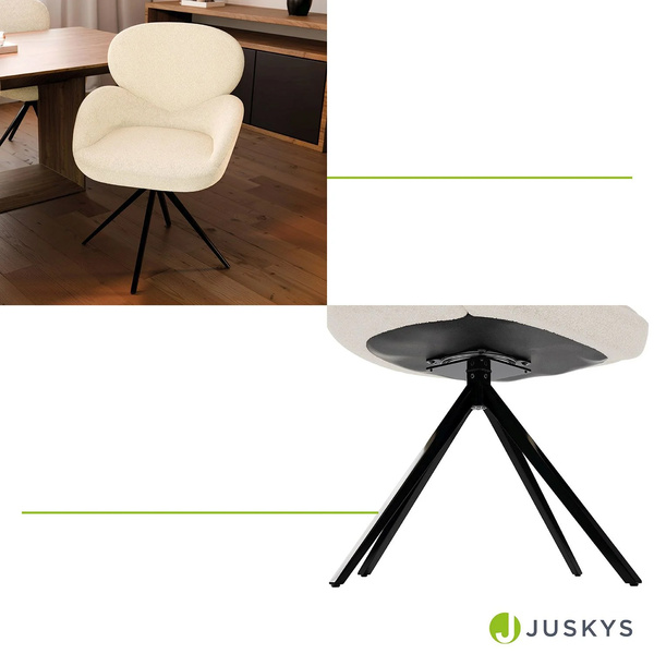 2x KRZESŁO TAPICEROWANE 360° DO SALONU JADALNI BEŻOWE ECRU KREMOWE BOUCLE