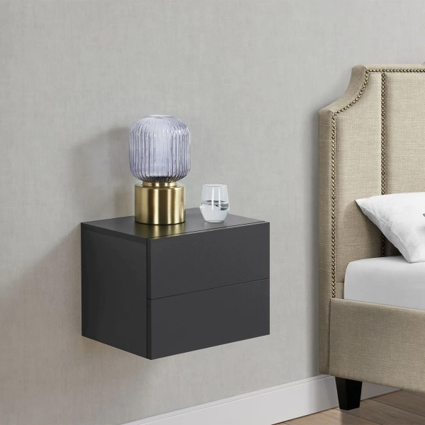 WISZĄCA SZAFKA NOCNA 2 SZUFLADY 40x29x30 CM CZARNY MAT NOWOCZESNA