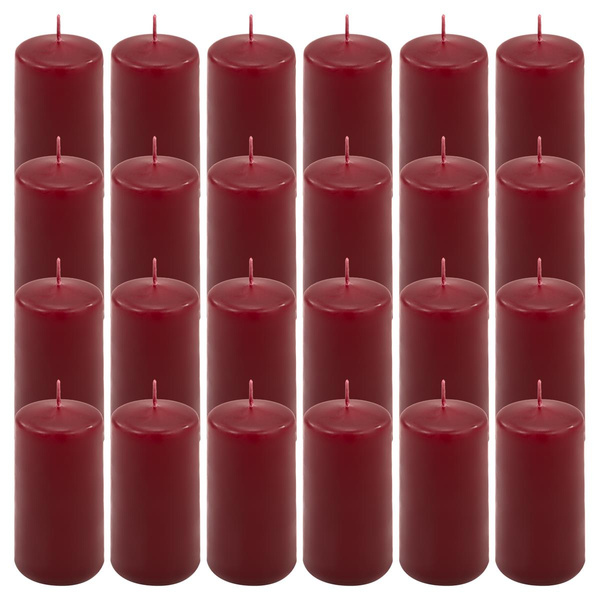 ŚWIECE STOŁOWE BORDOWE 24SZT 10x5CM DEKORACYJNE ŚWIECZKI WALCOWE TRADYCYJNE