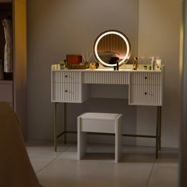 PUFA TABORET HOKER MELLY DO TOALETKI KOSMETYCZNEJ PODUSZKA Z EKOSKÓRY BIAŁY