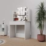 TOALETKA KOSMETYCZNA Z LUSTREM 10x LED DO MAKIJAŻU WIZAŻU BIAŁA 90x40x140CM