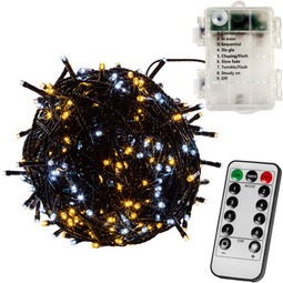 DWUKOLOROWE LAMPKI CHOINKOWE 100 LED NA BATERIE + PILOT