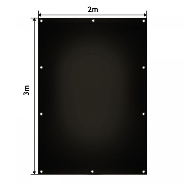 CZARNA PLANDEKA 2x3 M 650G/M2 PRZEMYSŁOWA OCHRONNA Z OCZKAMI OKRYCIOWA