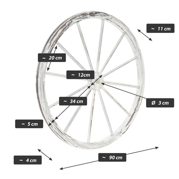 DREWNIANE KOŁO DEKORACYJNE WHITEWASH 90 CM VINTAGE DEKORACJA WESTERN